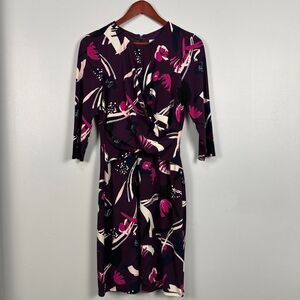 Eliza J Crossover Bodice Sheath Jersey Dress 3/4 Sleeve Size 10 Purple